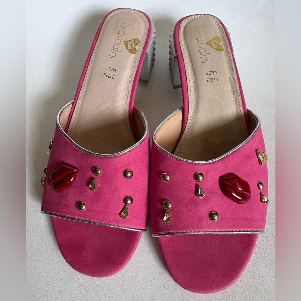 Tua Pink Mules with Pointed Toe and Silver Studs